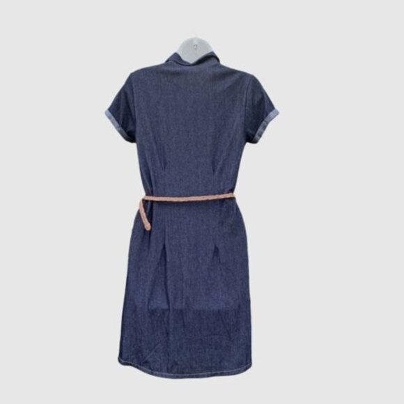 BOBBIE BROOKS Blue Denim Look Short Sleeves Button Down Shirt Knit Dress Sz S - Picture 4 of 7
